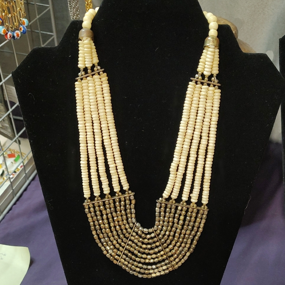 Aldo Bone and Brass Beaded Necklace